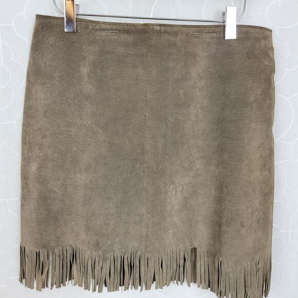 VTG Blue Asphalt Leather Fringe Mini Skirt 9 Brown Suede Rodeo Western Cowgirl - Picture 1 of 8
